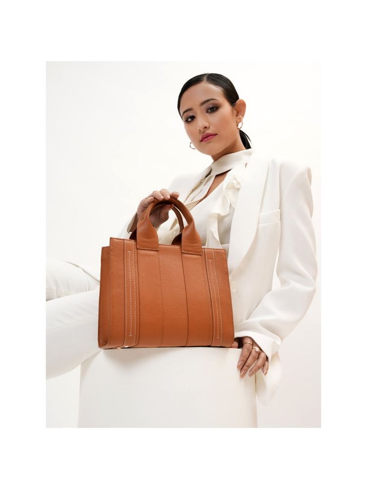 KLEIO Vegan Leather Satchel Handheld Bag with Detachable Strap Brown-image-21