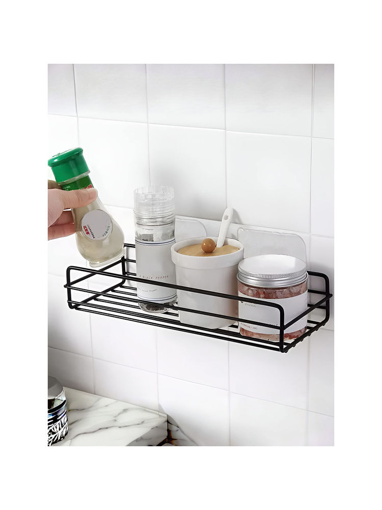 Plantex Self-Adhesive Gi-Steel Bathroom Shelf-Multipurpose Rack (12X5 Inches,Black)-image-2