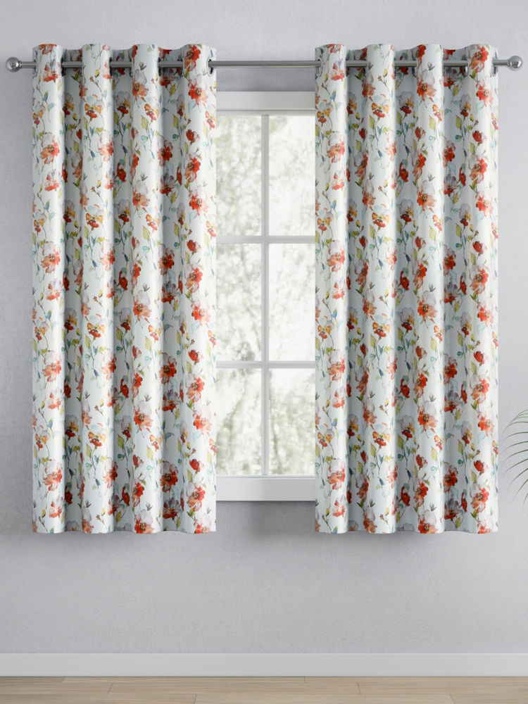 Haus & Kinder White Blackout Printed Petal Garden Curtains (Pack of 2)-picture-16