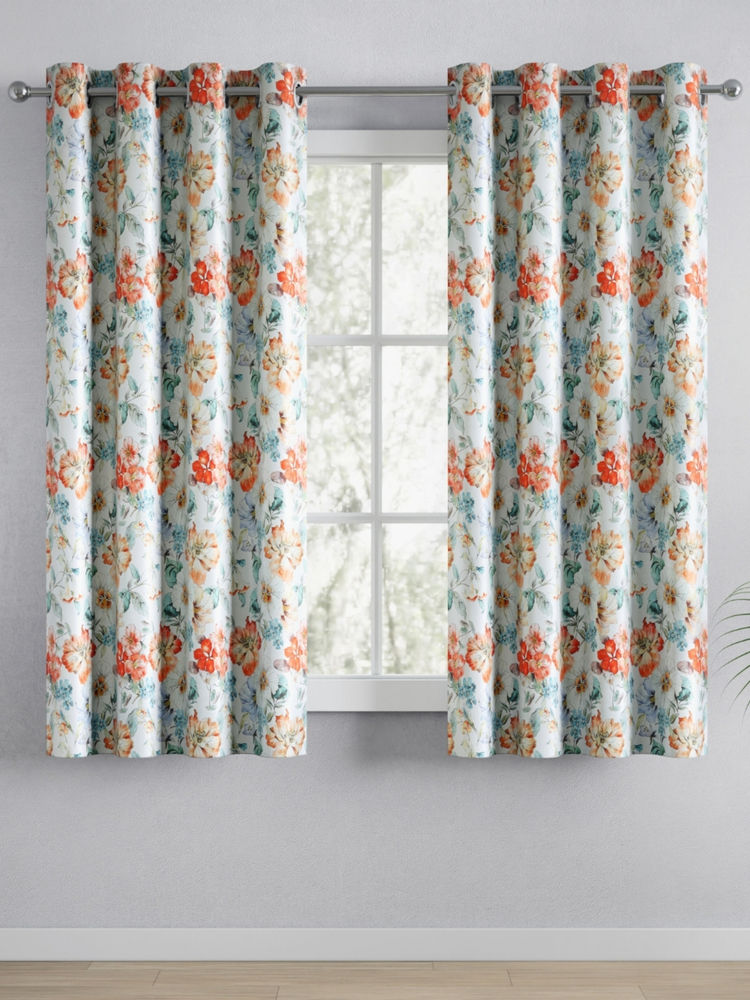 Haus & Kinder White Blackout Printed Floral Cascade Curtains (Pack of 2)-image-35