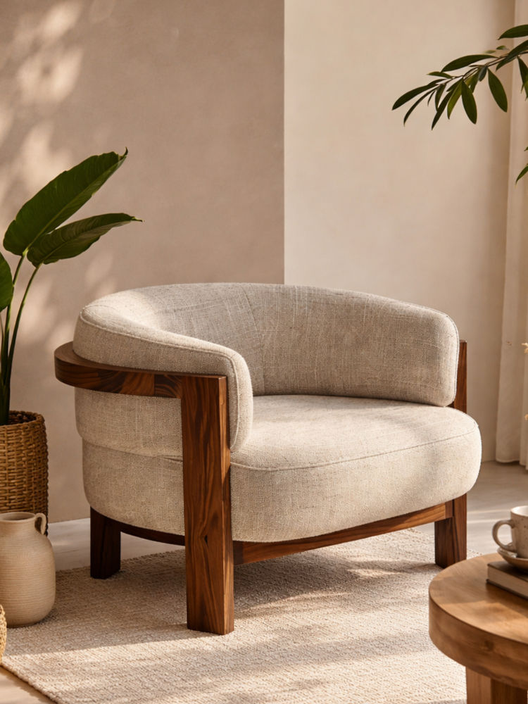 JABRIX Beige Elra Solid Teak Wood Accent Chair-image-6