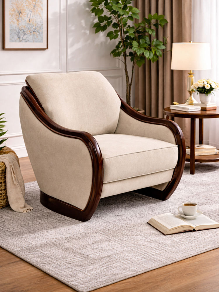 JABRIX Beige Zenis Minimal Comfort Accent Chair-image-23
