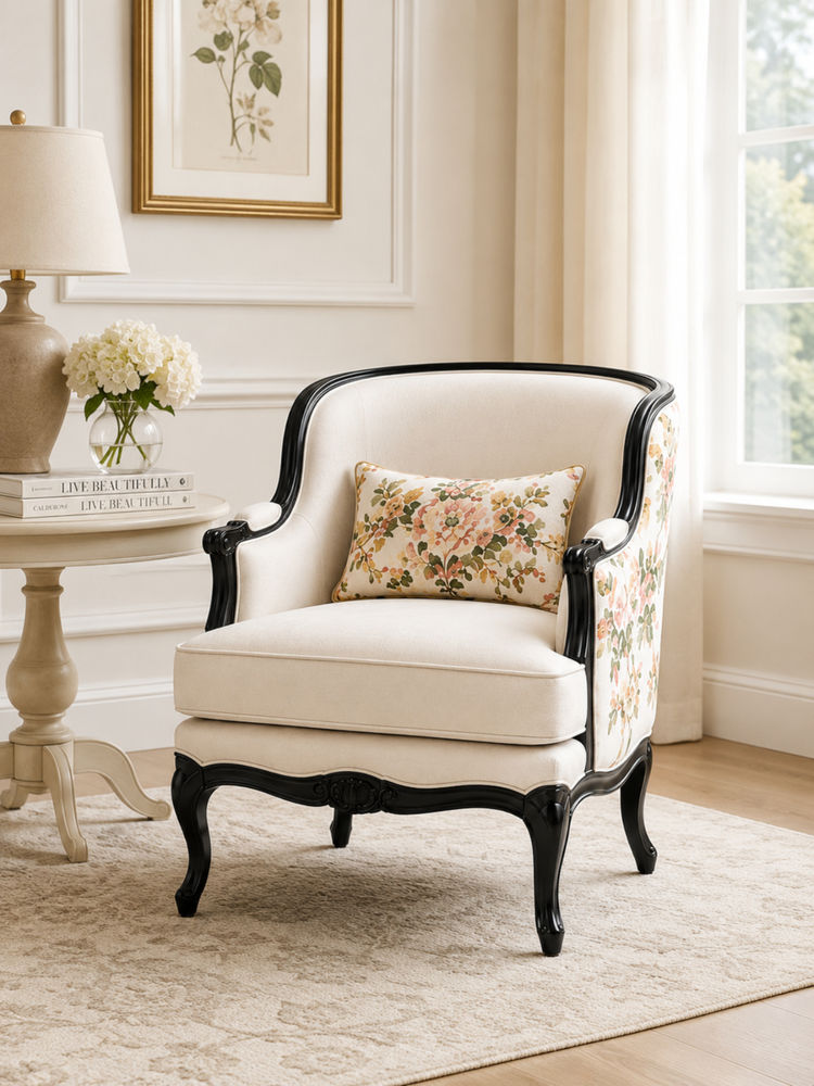 JABRIX Beige Zoria Floral Wing Accent Chair-image-19