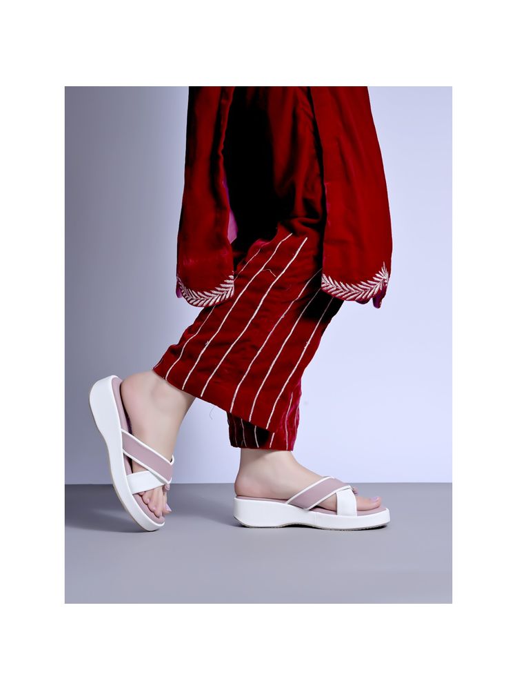 Shoetopia Cross Strap Mauve & White Sandals for Women-image-42