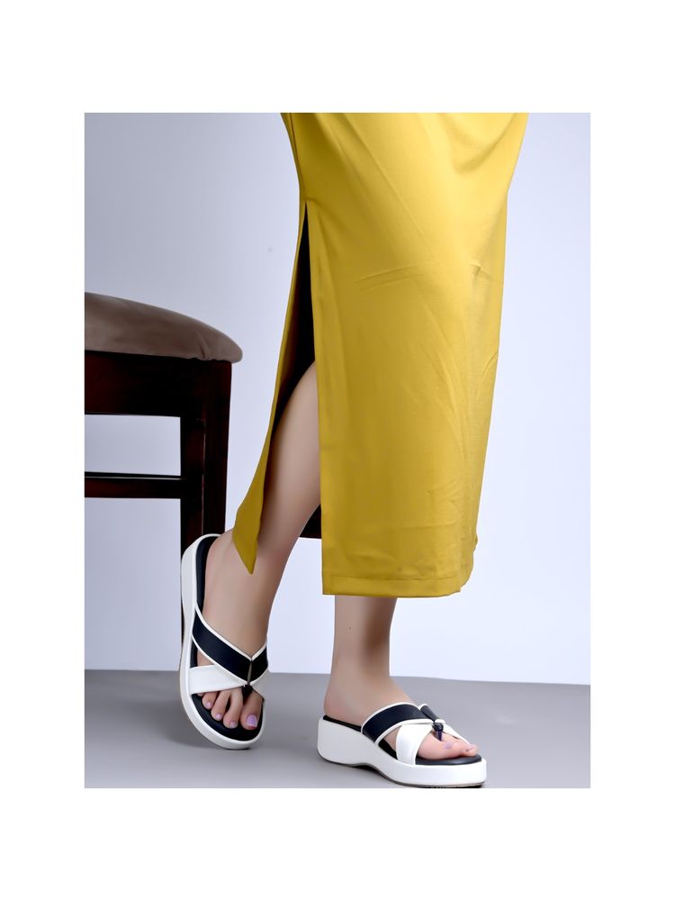 Shoetopia Cross Strap Navy Blue & White Sandals for Women-picture-21