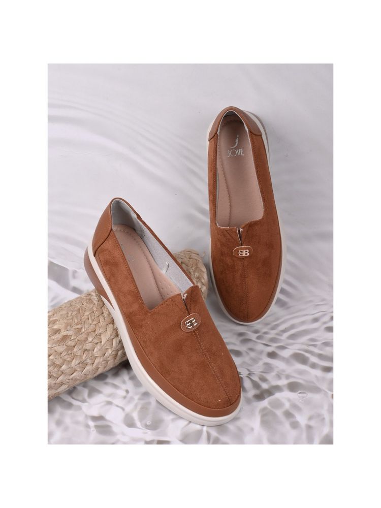 Jove Women Brown Solid Loafers-image-10