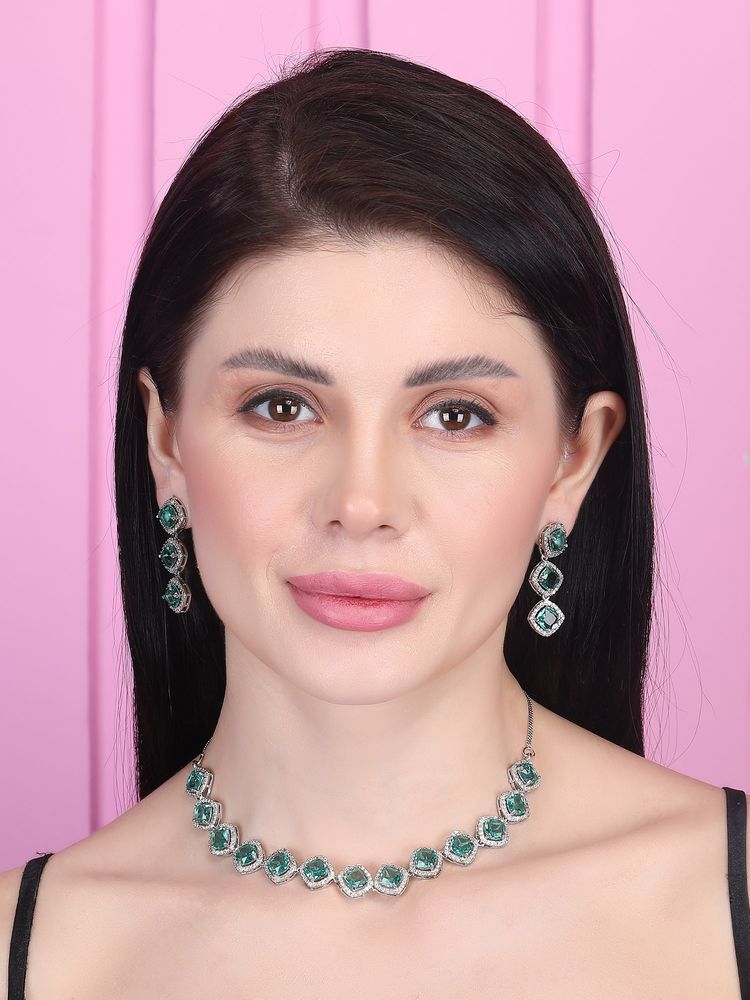 STILEADDA Crystal Green Cz-Ad Subtle Necklace Set-picture-27
