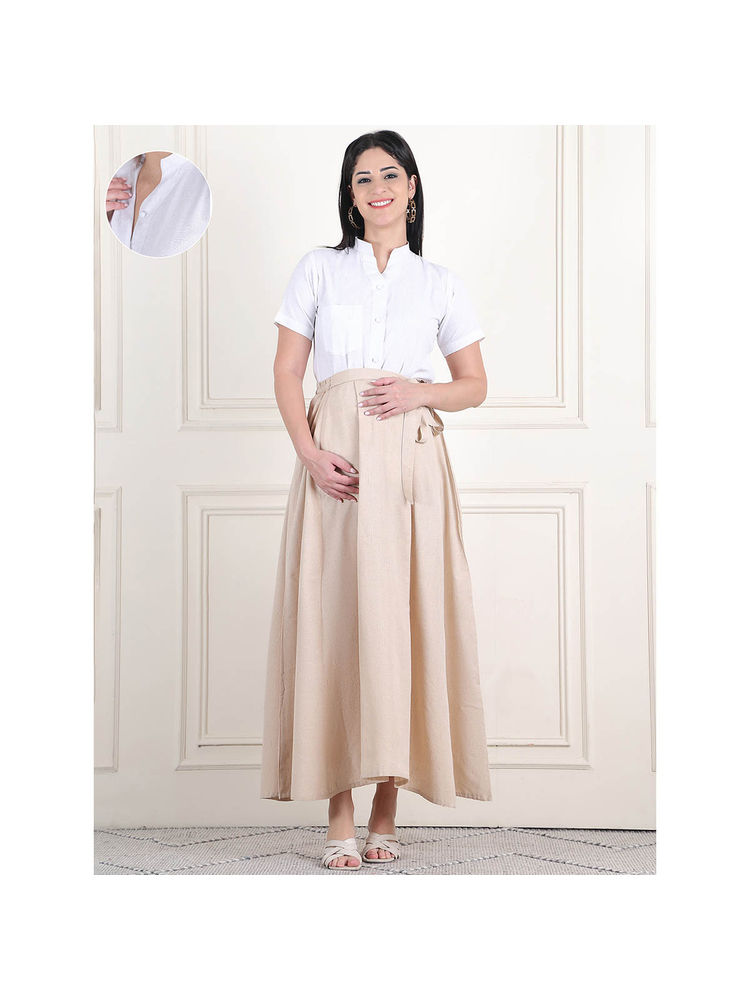 Moms Maternity Womens Khadi Solid Shirt with Solid Maternity Skirt Dress-picture-19