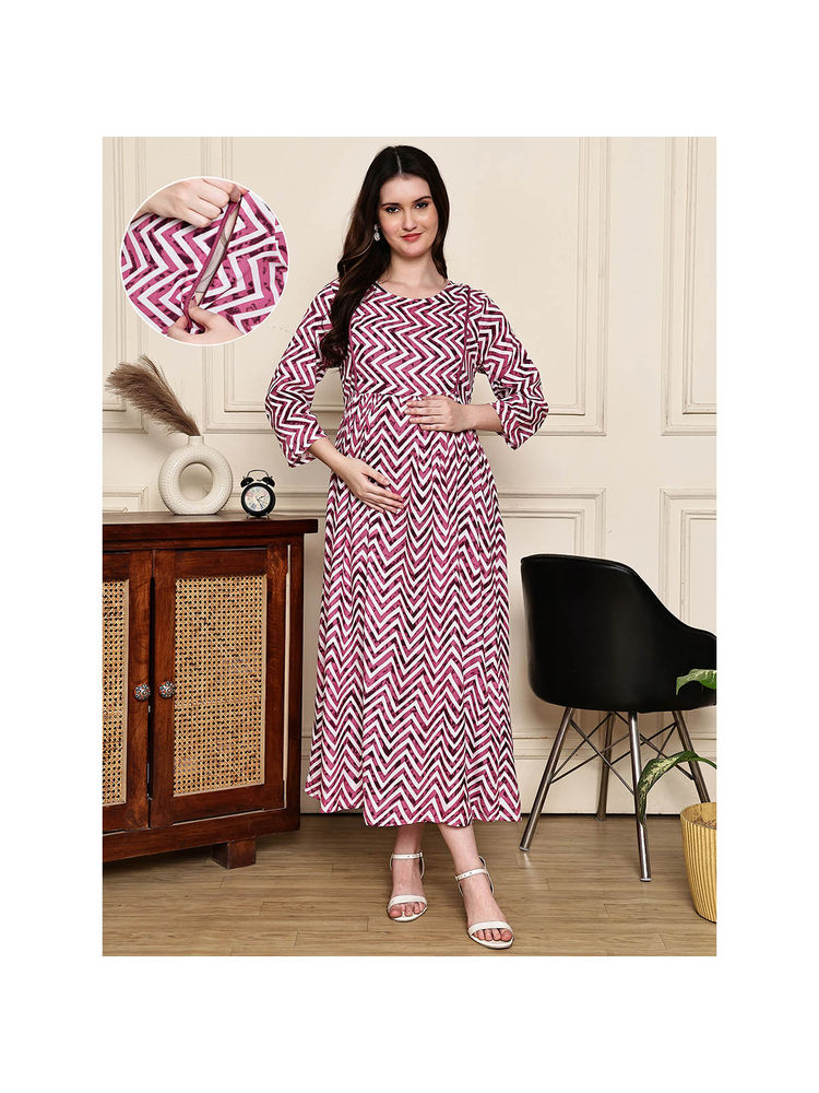 Moms Maternity Womens Wine Striped Print Rayon Maternity Wine Dress-picture-26