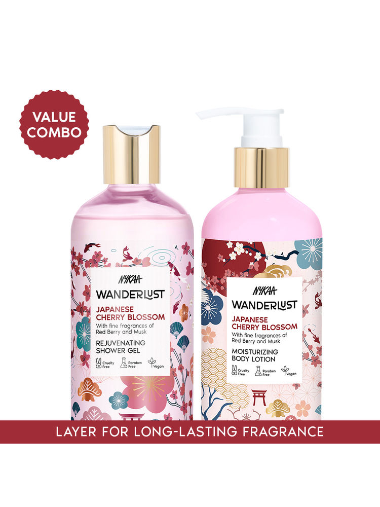 Wanderlust Japanese Cherry Blossom Shower Gel + Body Lotion Combo - Self Care Gift Set