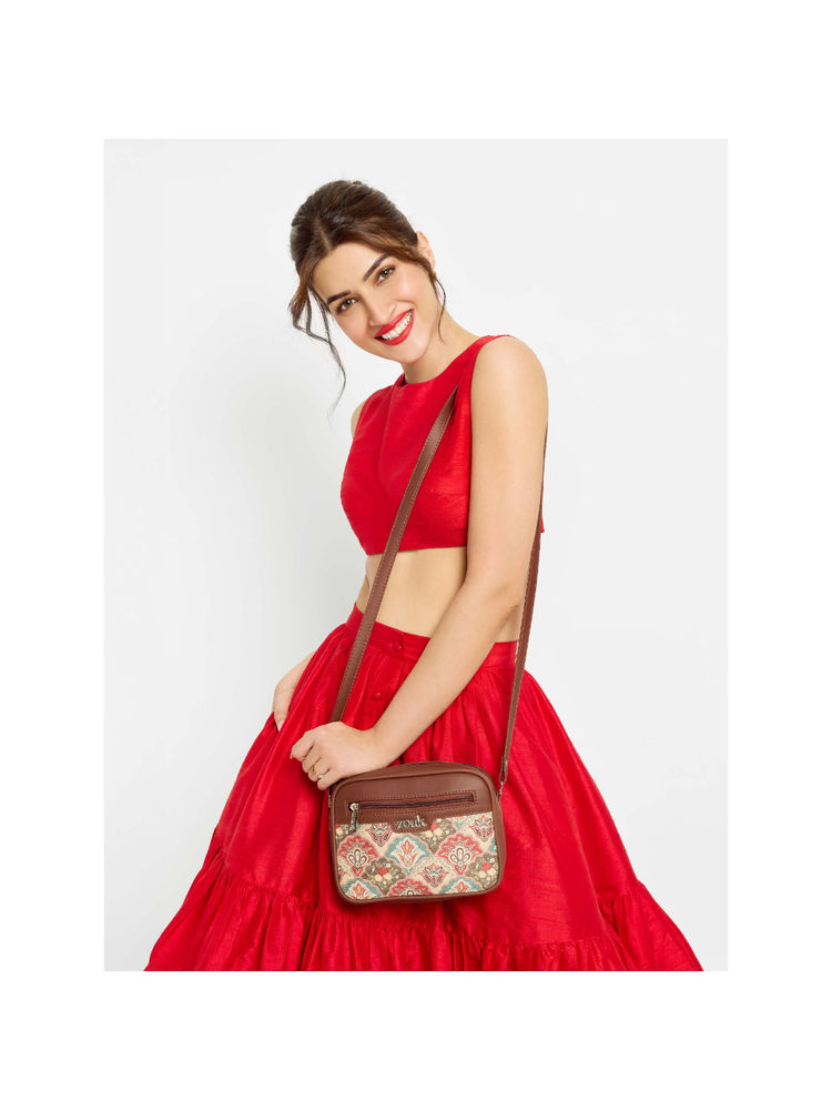 Zouk Womens Handicraft Fabric and Vegan Leather Sling Bag-picture-23