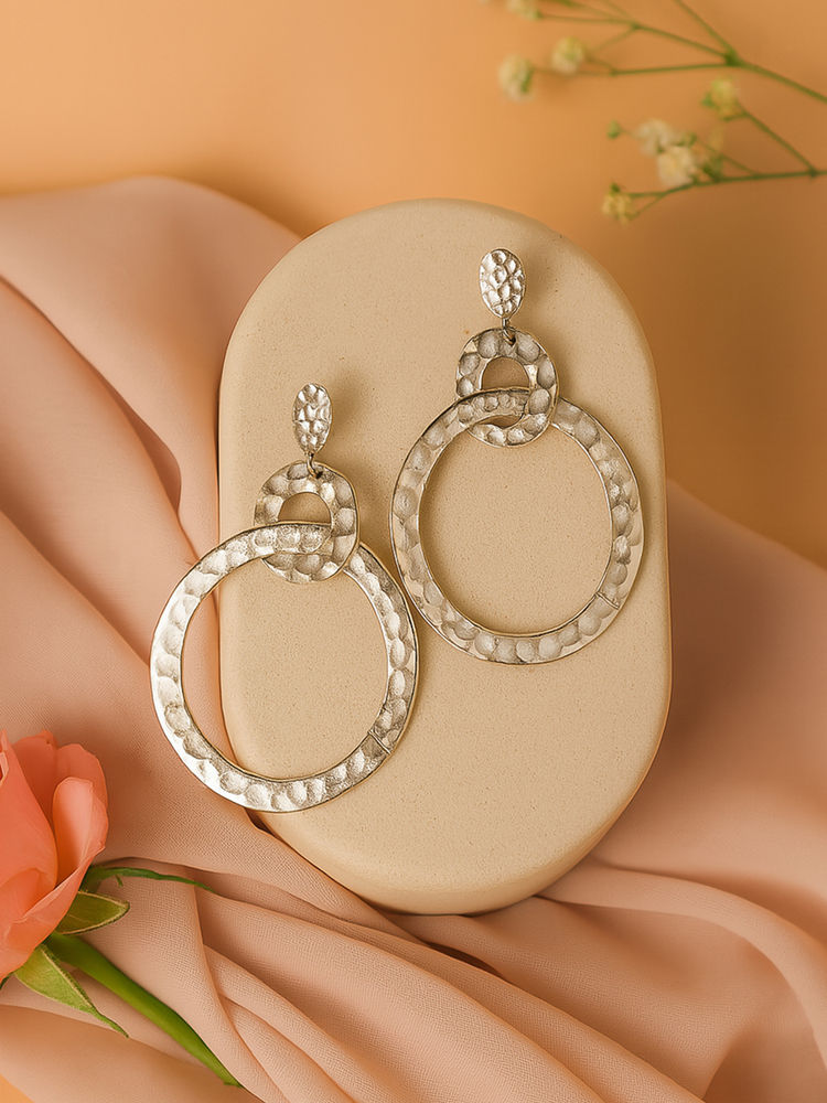 Estele Gold-Plated Circular Shape Drop & Dangle Lightweight Beaten Gold Earrings for Women-image-10