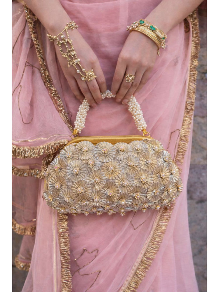 BOXWISH BY BHUMIKA Floral Beaded Hand Bag For Weddings And Parties - Gold-picture-17