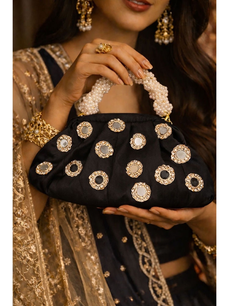 BOXWISH BY BHUMIKA Mirror Embellished Hand Bag For Women - Black