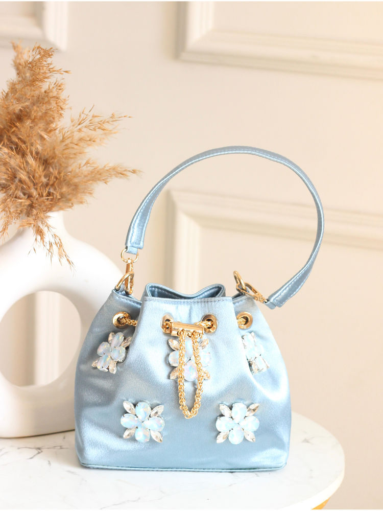 BOXWISH BY BHUMIKA Stylish Crystal Embellished Women Potli Bag - Blue