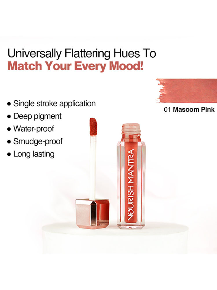 Nourish Mantra Liquid Lipstick Creamy Matte with SPF/ Water Proof, Smudge Proof Shade Masoom Pink-image-21