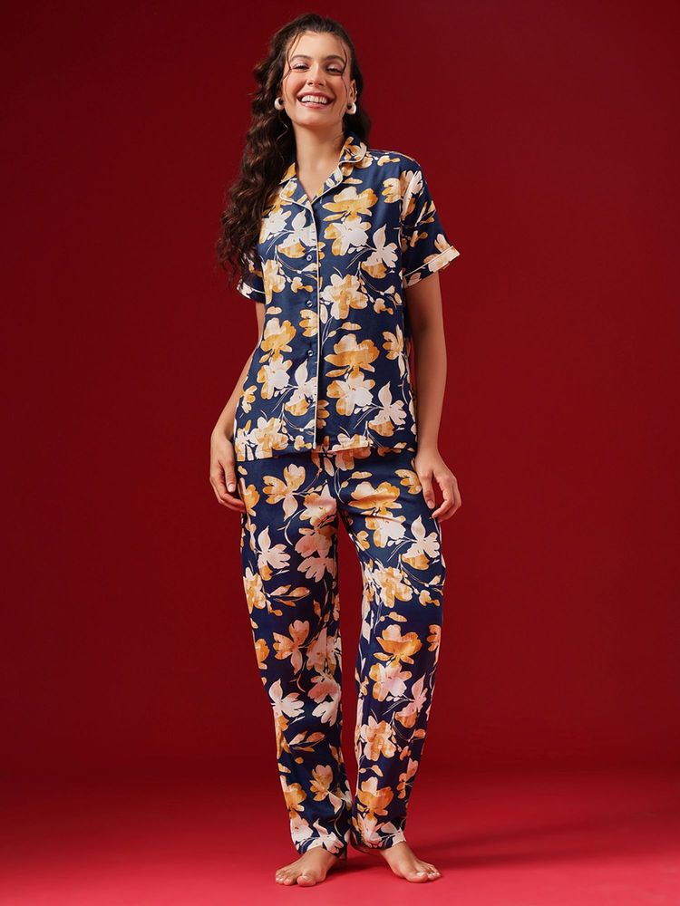Clovia Rayon Floral Printed Button Down Shirt and Pyjama-picture-21