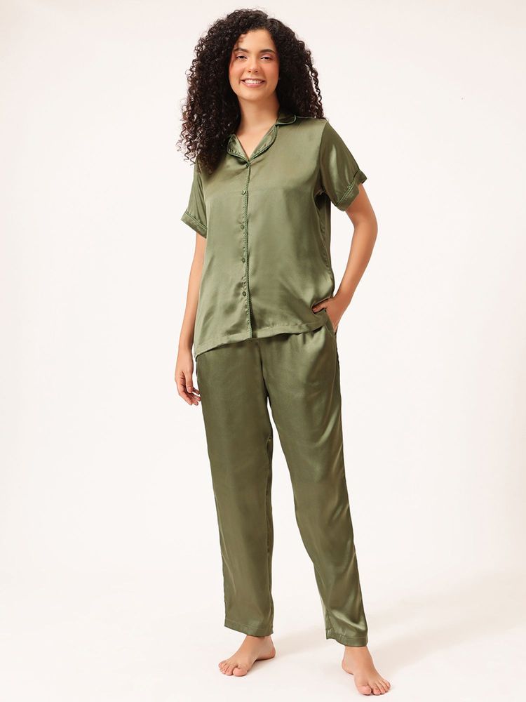 Clovia Satin Button-Down Shirt and Pyjama-picture-19
