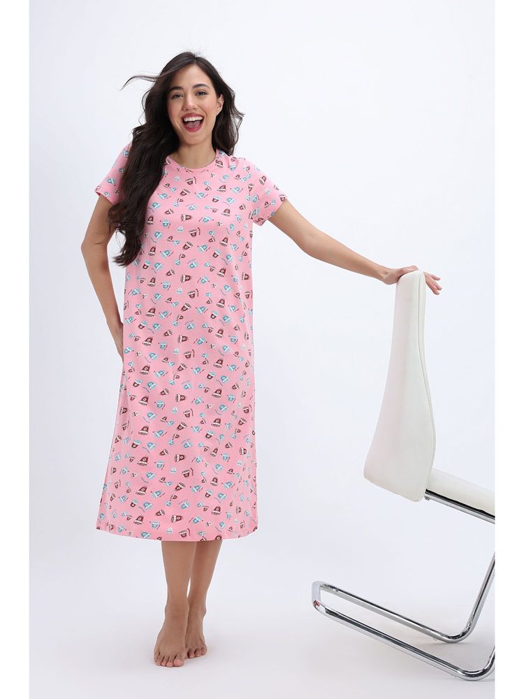 Zivame Knit Cotton Mid Length Nightwear - Peony Pink-picture-43