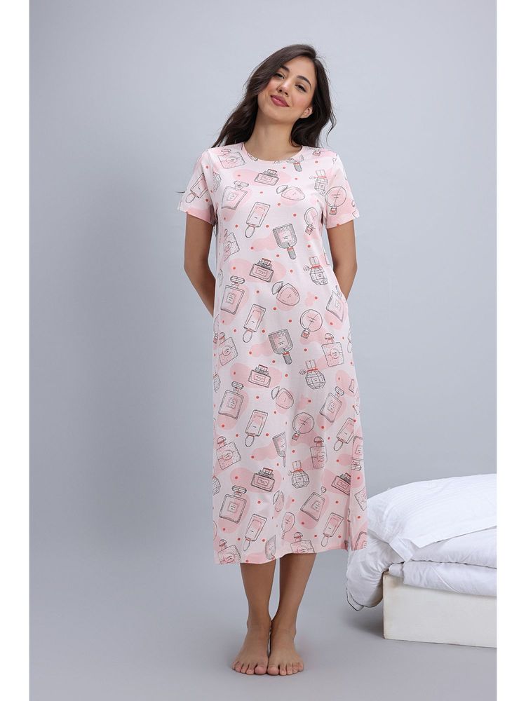 Zivame Knit Cotton Mid Length Nightdress - Pearl-picture-13