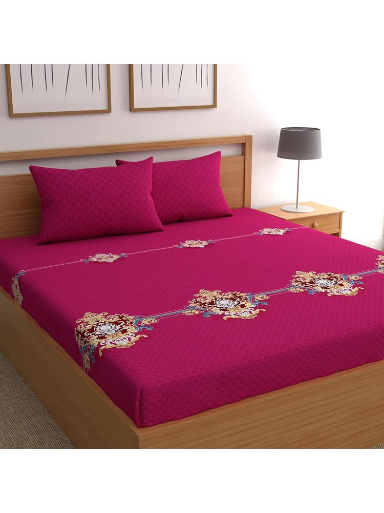 BAJO'S 100% Cotton 300 Tc King Size Bedsheet with pillow covers Pink