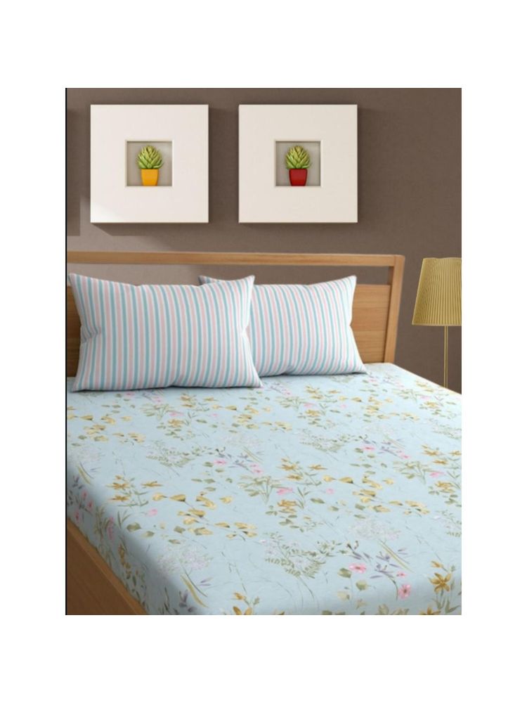 BAJO'S 100% Cotton 300 Tc King Size Bedsheet with pillow covers Blue-picture-17