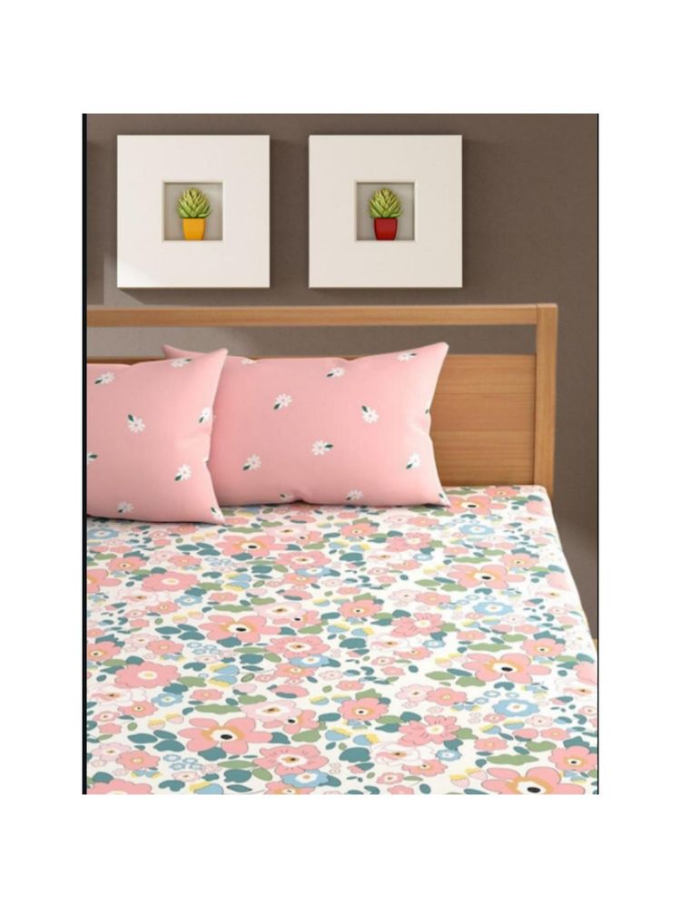 BAJO'S 100% Cotton 300 Tc King Size Bedsheet with pillow covers Pink