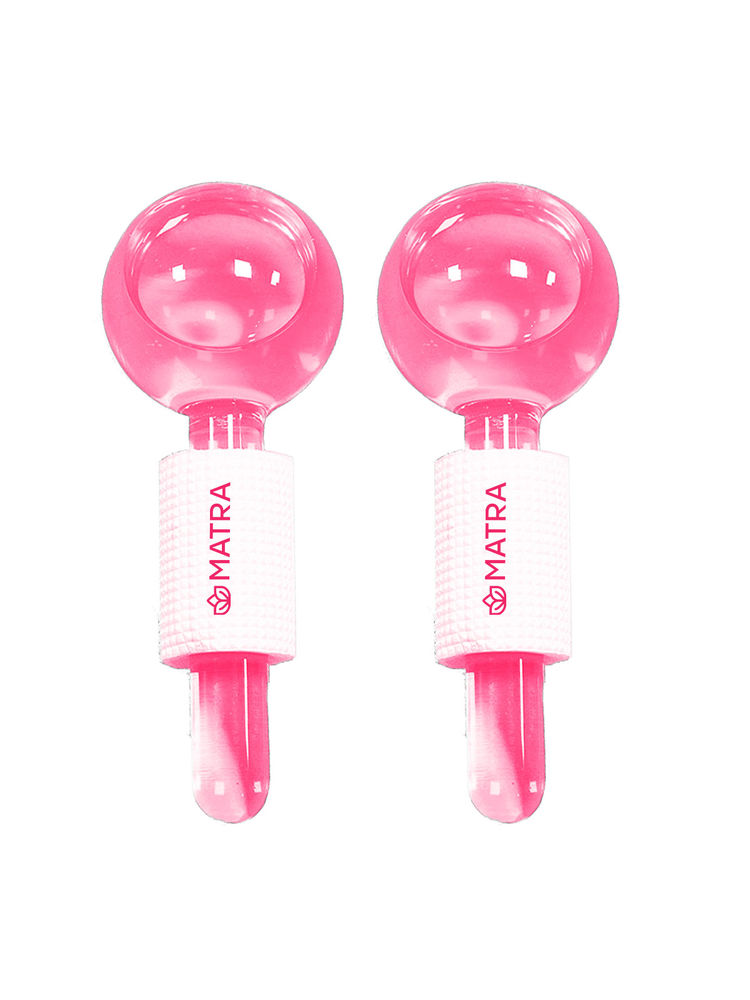 Matra Professional Facial Ice Globes Cooling Crystal Roller Massager (Pink) - Set of 2