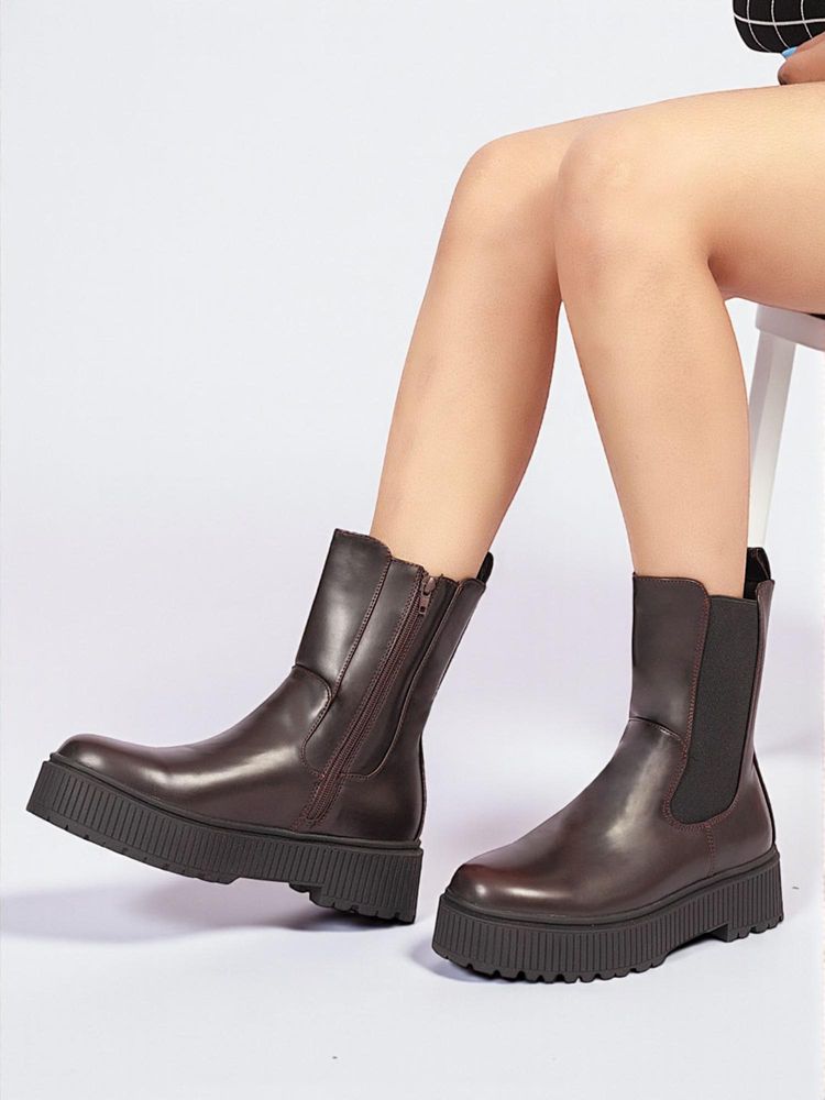 Truffle Collection Brown Solid Casual Boots-picture-10