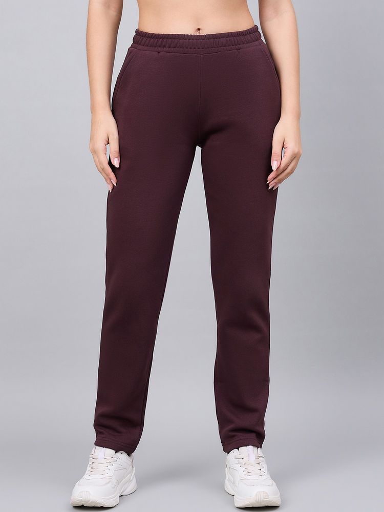 98 Degree North Women Wine Fleece Straight Textured Trackpant-picture-21