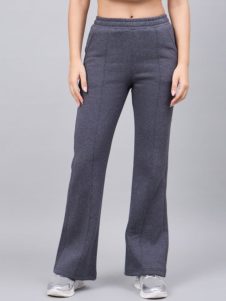 98 Degree North Women Charcoal Fleece Boot Cut Textured Trackpant-picture-11