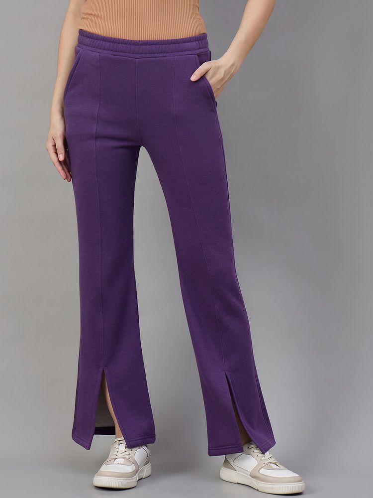 98 Degree North Women Purple Fleece Flared Textured Trackpant-image-6
