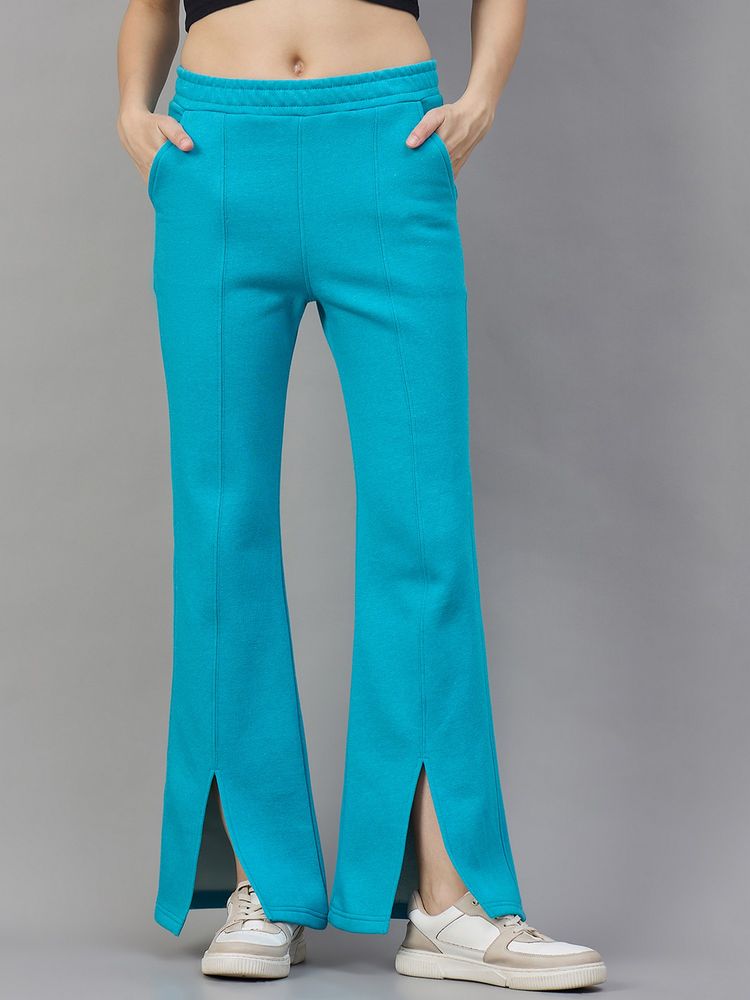 98 Degree North Women Blue Fleece Flared Textured Trackpant-image-13