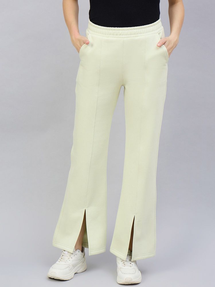 98 Degree North Women Fleece Green Flared Textured Trackpant-image-41