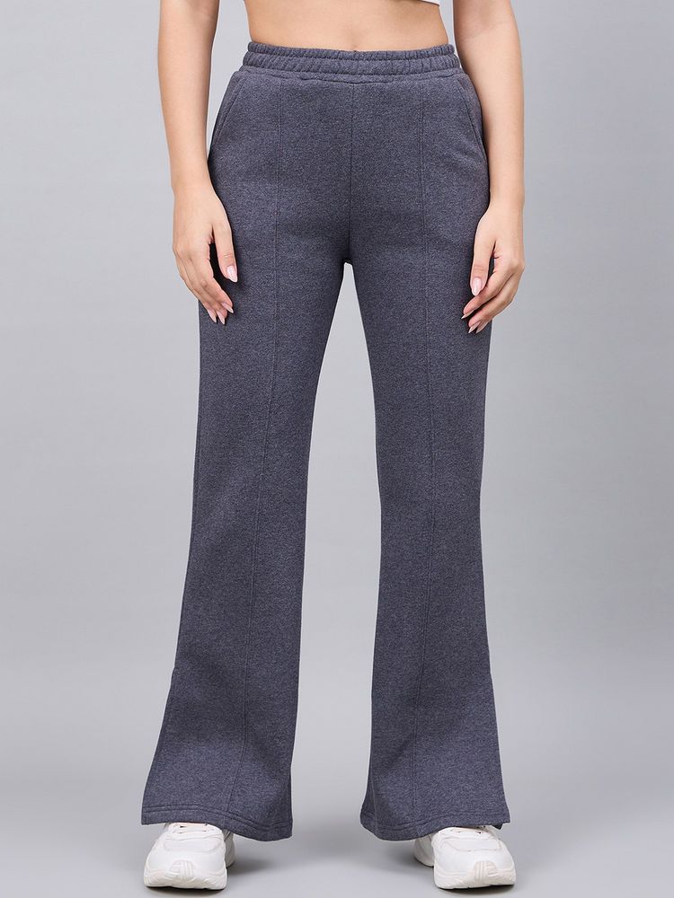 98 Degree North Women Charcoal Fleece Textured Flared Trackpant-image-38