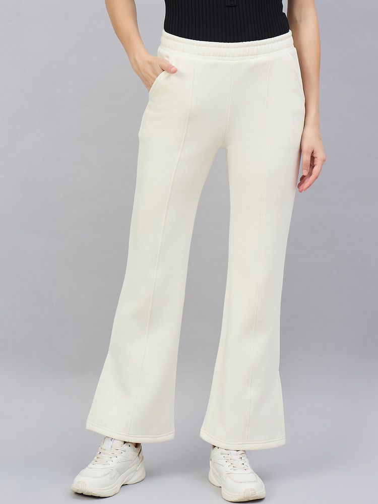 98 Degree North Women Cream Fleece Flared Textured Trackpant-image-23