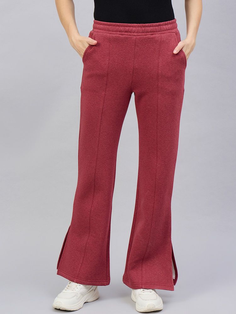 98 Degree North Women Red Fleece Flared Textured Trackpant-image-42