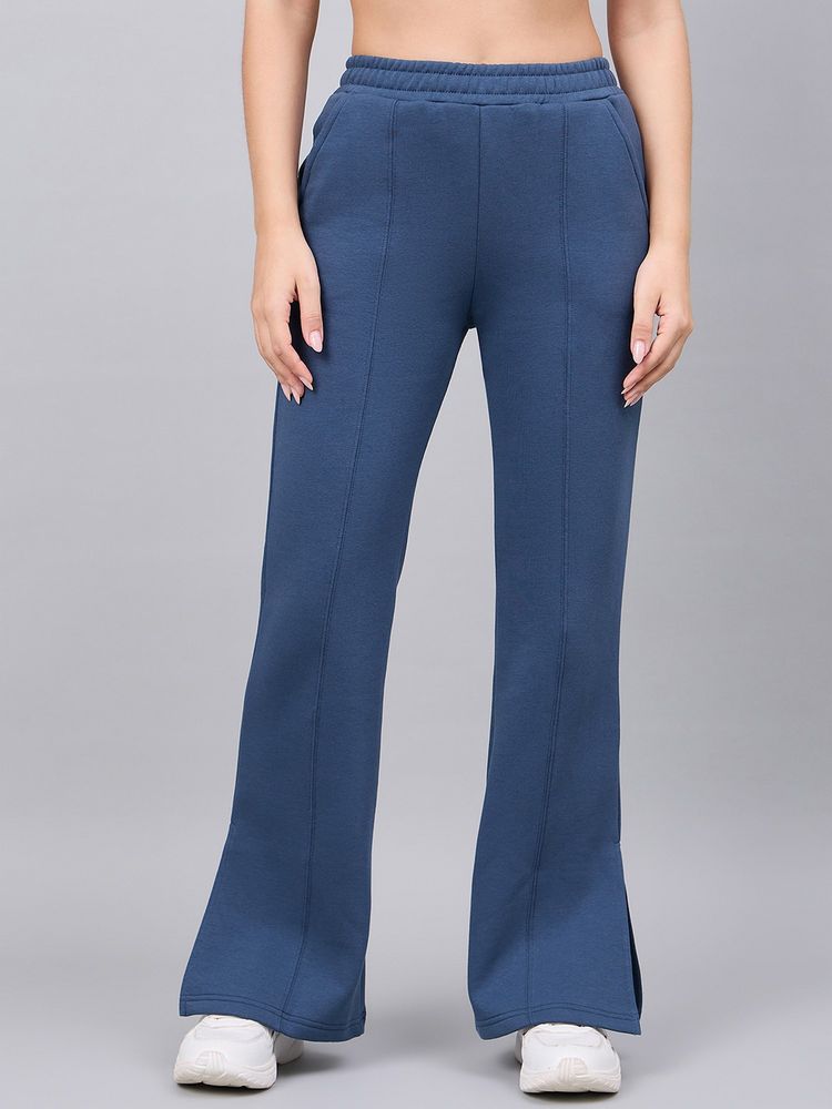 98 Degree North Women Indigo Fleece Flared Textured Trackpant-image-28