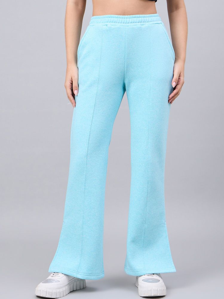 98 Degree North Women Turquoise Fleece Flared Textured Trackpant-image-13