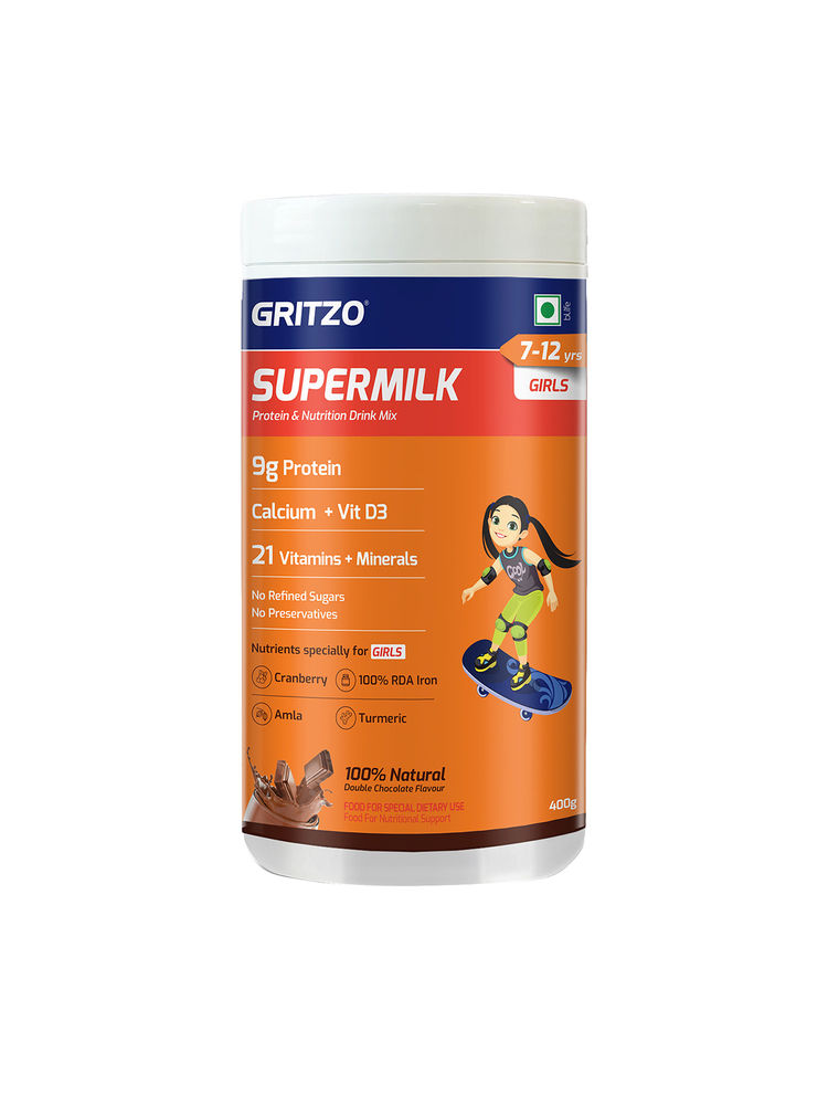 Gritzo SuperMilk for 7-12 Yrs Girls Protein & Nutrition Drink Mix Double Chocolate-picture-40