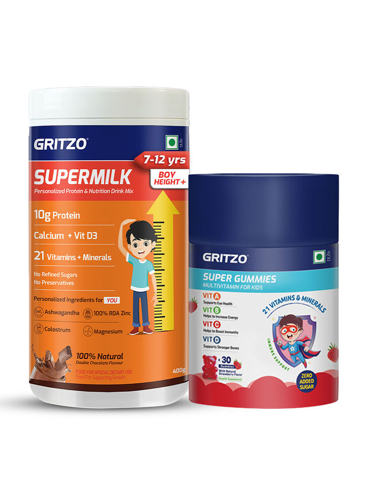 Gritzo SuperMilk Height Personalized Protein And Nutrition Drink + Super Gummies 8-12 Years Boys-picture-27