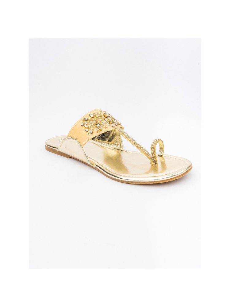 NR BY NIDHI RATHI Embellished Gold Kolhapuris-picture-20