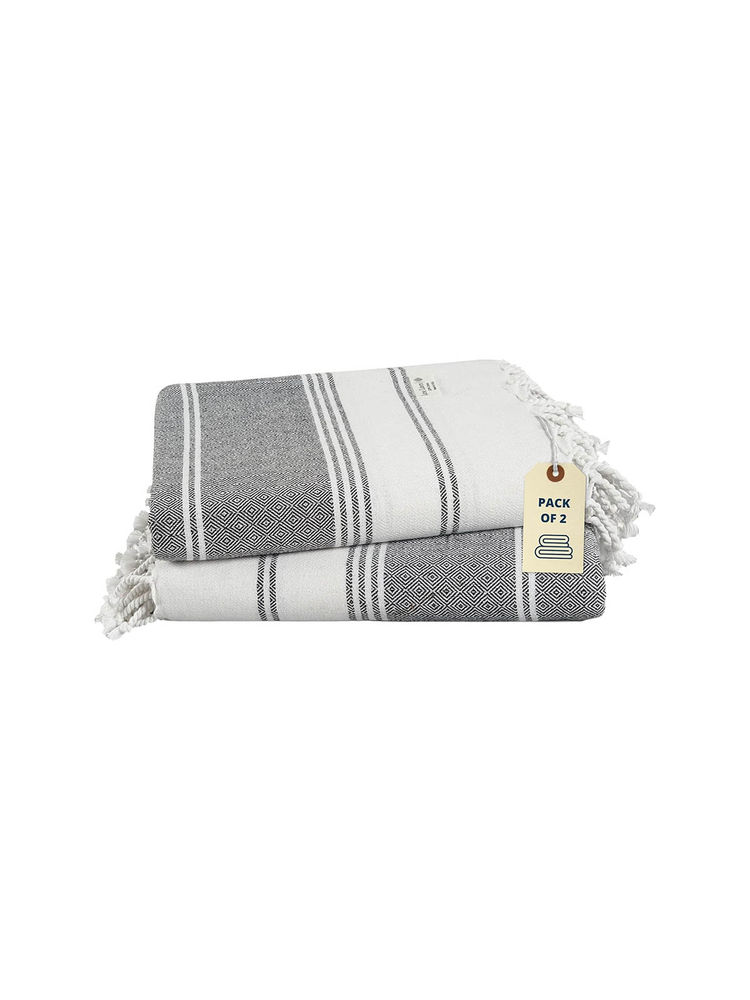 LANE LINEN Pure Cotton Turkish Beach Towel Black (Pack of 2)-picture-17
