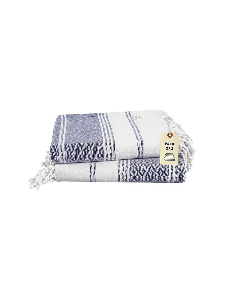 LANE LINEN Pure Cotton Turkish Bath Towel Navy (Pack of 2)-image-4