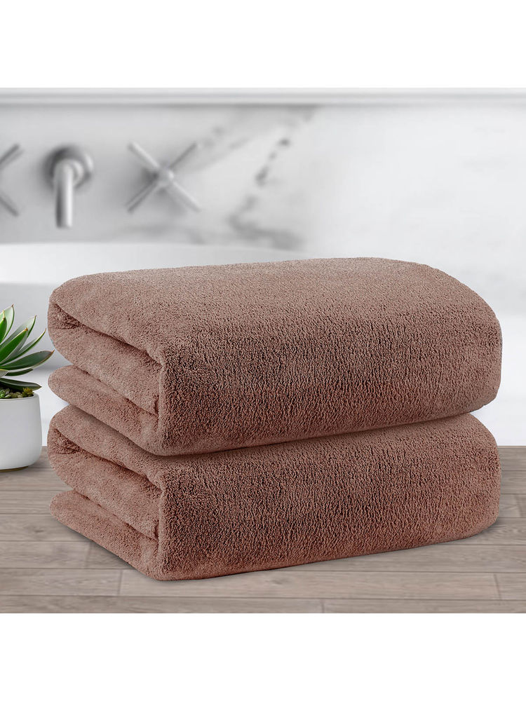 Story@Home 400 GSM Microfiber Bath Towel, Light Brown, Solid (Pack of 2)-picture-25