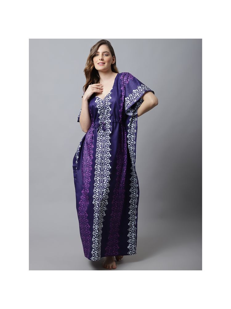 Secret Wish Purple Printed Cotton Kaftan Nighty-image-40