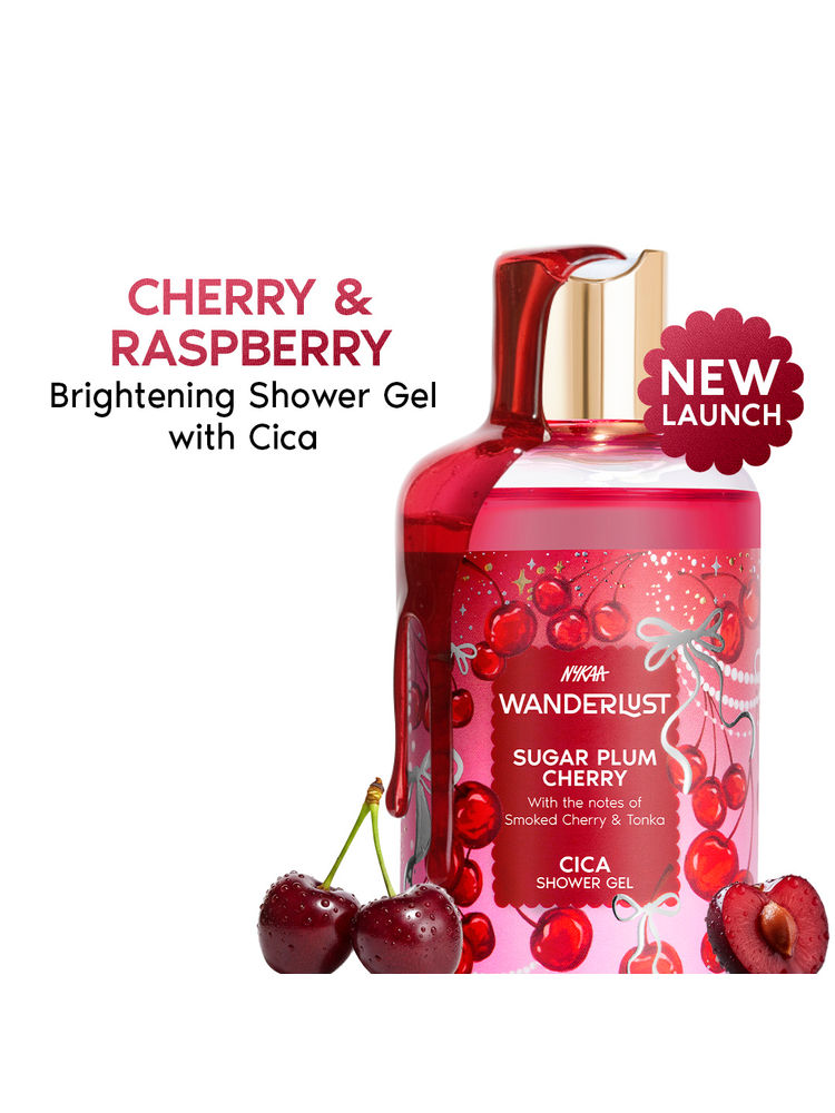 Wanderlust Sugar Plum Cherry Perfume Shower Gel With Cica, Vitamin E (Raspberry, Rose Perfume)