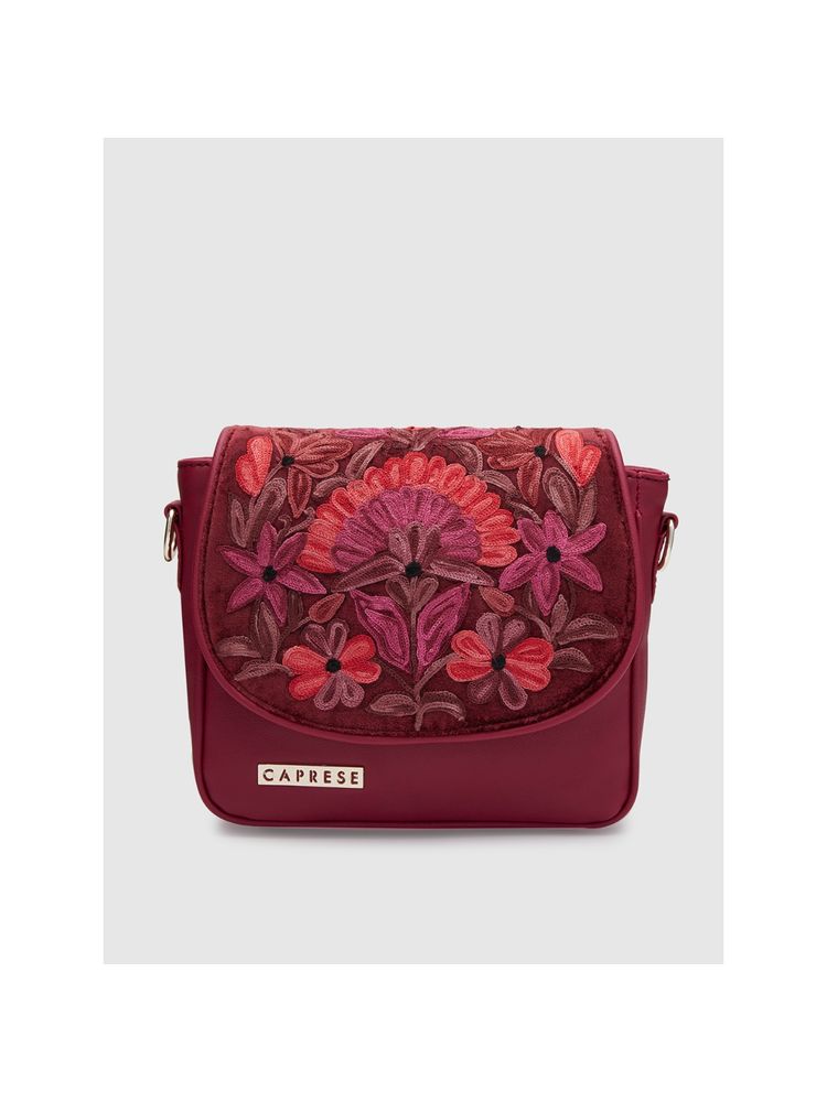Caprese Tresna Embroidery Sling Maroon Sling Bag (L)-image-2