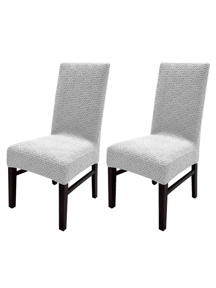 House of Quirk Stretch Removable Short Dining Chair Cover- Grey (Pack of 2)-image-7
