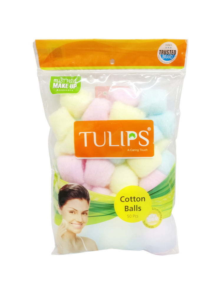 Tulips Color Cotton Ball 50 Pcs For Face Cleaning & Nail Paint Remover